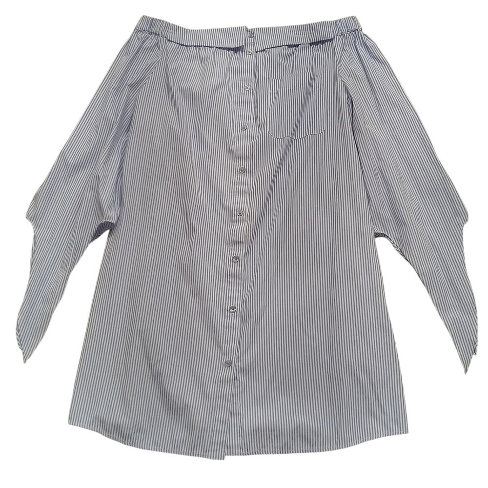 Beige Off Shoulder Top Women's 4 Tie Sleeve Blouse Pockets